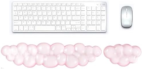Gel Cloud Wrist Rest Set, Clear Gel Cloud Keyboard Wrist Rest with Non-Slip Base, Ergonomic Wrist Support for Typing Pain Relief, Cute Wrist Pad for Office, Gaming, Computer, Laptop - Pink