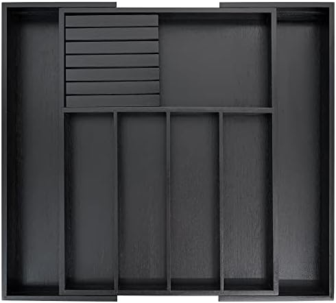 VaeFae Bamboo Silverware Drawer Organizer, 7 Slots, Black
