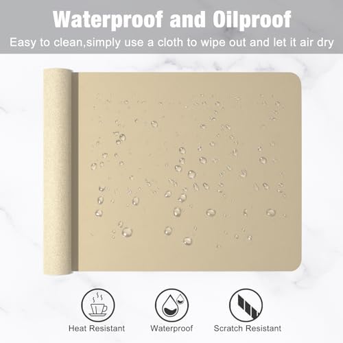 Hsurbtra Desk Pad, 23.6" x 13.8" PU Leather Desk Mat, M Extended Mouse Pad, Waterproof Desktop Blotter Protector, Non-Slip Ultra Thin Small Laptop Keyboard Writing Mat for Office Home, Beige