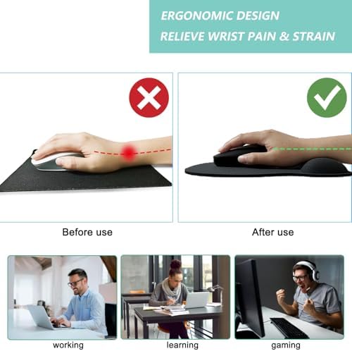 Mouse Pad with Wrist Support, Ergonomic Mousepad with Comfortable Memory Foam Wrist Rest Cushion, Relieve Wrist Pain, Non-Slip Rubber Base Gaming Mice Pad for Home Office Computer Laptop, Grey
