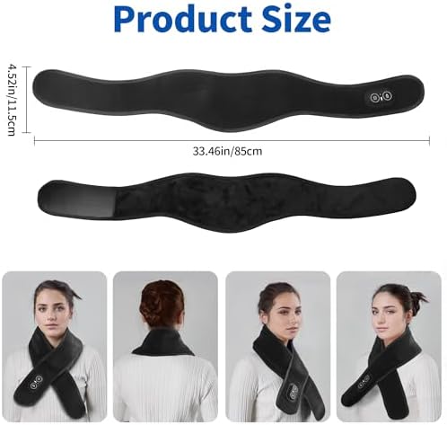 Red Light Cordless Neck Heating Pad with Vibration Massage for Neck Pain Relief, Heat Pad for Neck with 3000mAh Battery, Heated Neck Massager for Soreness Stiffness, 3 Levels Heat & Massage
