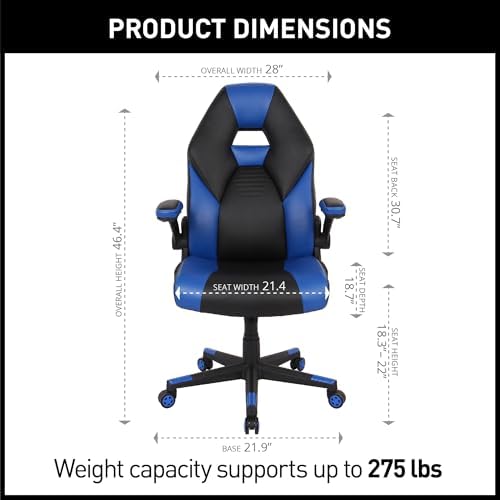 RS Gaming™ RGX Faux Leather High-Back Gaming Office Chair, Black/Blue, BIFMA Compliant