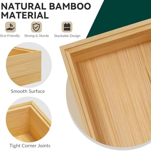 Lixple Bamboo Kitchen Drawer Organizer, 2 Pack, 12" x 6" x 2"