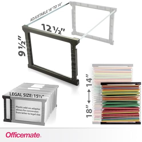 Officemate Plastic Hanging File Folder Frame, 18 Inch, Letter and Legal Size. 1 Set (91961), Black and Gray