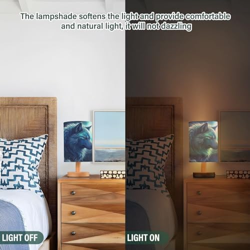 Wolf LED Table Lamp - Modern Minimalist Bedside Lamp with Round Flaxen Fabric Shade for Nightstand, Perfect for Bedroom Ambiance