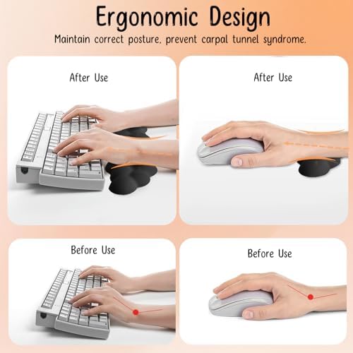 Keyboard Wrist Rest Mouse Wrist Support Set, Cloud Keybroad Wrist Rest Pad with Non-Slip PU Base, Memory Foam Wrist Rest for Pain Relief Computer Laptop Gaming Home Office, Black