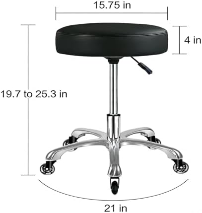 Rolling Stool with Rollerblade Wheels Super Thick Cushion Adjustable Height, Aluminum Base,Roller Stool Chair for Massage Medical Tattoo Spa Desk Black