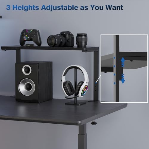 2-Tier Desk Extender, 22-inch Clamp-On Desk Shelf, Height-Adjustable Desktop Shelf Organizer for Monitors Office and Gaming Accessories, Arm Support Table Extension, Black