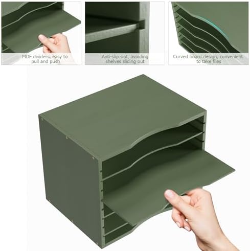 Bamjoy Bamboo 5 Tier Desktop Organizer, Paper Organizer Mail Sorter, File Holder Letter Document Storage with Adjustable Shelves for School Home Office, Forest Green
