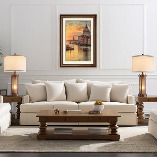 Set of 2 Farmhouse Table Lamps for Living Room with 2 USB Charging Ports