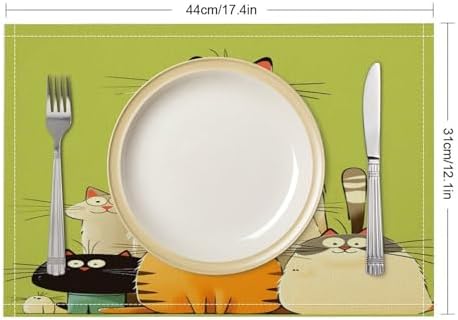 Cute Cats Family Cartoon Linen Placemats Set of 4PCS, Heat Resistant Non-Slip Washable Table Placemats for Dining Everyday Use Hotel Banquet Home Decor