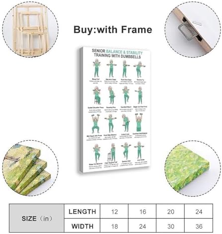 Dumbbell Exercises for Seniors Standing Dumbbell Exercises Senior Workout Chart Home Workout Plan Canvas Poster Bedroom Decor Room Decor Frame 16x24inch