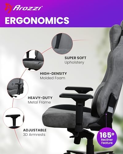 Arozzi Vernazza Supersoft Upholstery Material has a Unique Velvety Texture that is Fluid-Repellant and Breathable with Memory Foam Lumbar Support 4D Armrest for Office and Gaming Chair - Anthracite