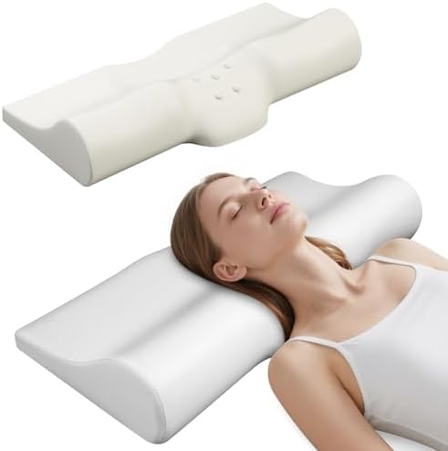 SMDR Ergonomic Memory Foam Cervical Pillow, Orthopedic Waterdrop Design Neck and Shoulder Support Pillow for Pain Relief, Spine Alignment, High-Low Contour (4.3"–1.2"), Washable Breathable Cover