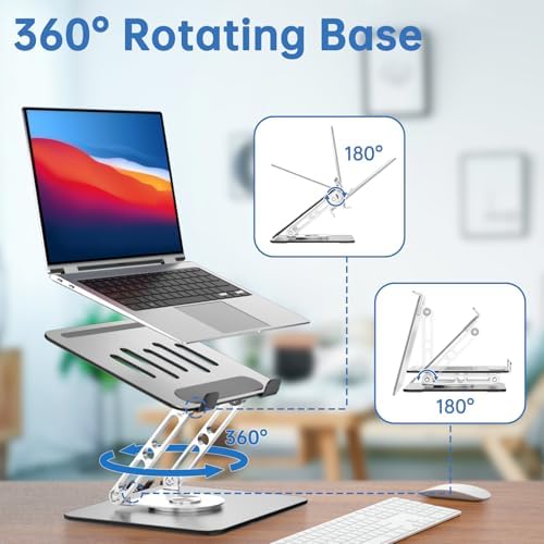 Laptop Stand for Desk Adjustable Computer Stand with 360 Rotating Base Ergonomic Laptop Riser Mount for Desk Foldable Protable Computer Desk Fits with MacBook Pro Air, Rectangle