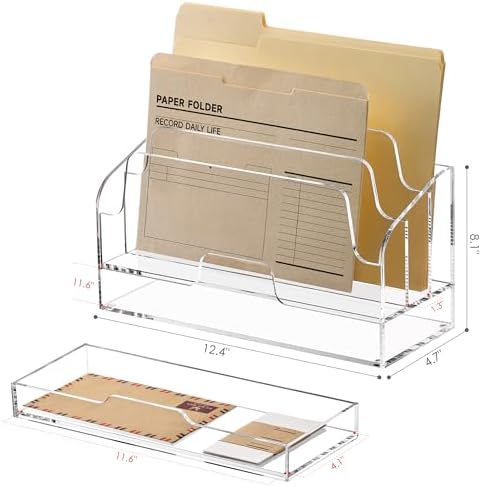SANRUI Clear Desk Organizer Holder with Drawers, Acrylic File Mail Sorter