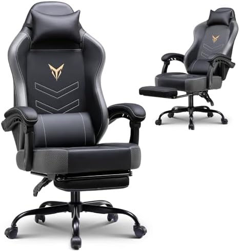 GTPLAYER Gaming Chair with Footrest, Recliner Chair with Headrest & Lumbar Support, Linkage Armrest,Ergonomic Gaming Chair, High Back Office Home, Grey