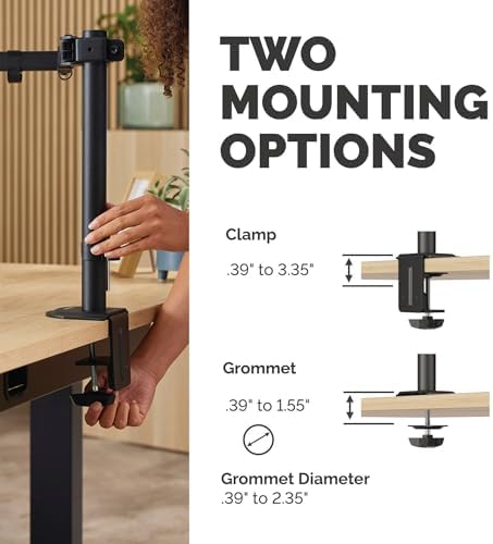 Fellowes Everyday Adjustable Dual Monitor Arm – Holds Two Screens up to 32" (inch) Weighing 19.84 lbs Each, Tilt, Swivel, Rotate, VESA 75/100, Clamp or Grommet Mount, Cable Management