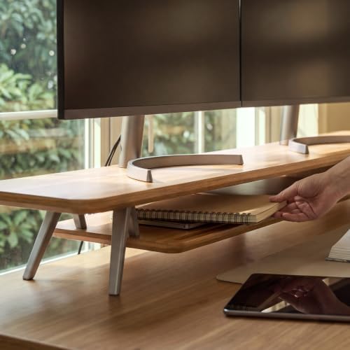 Fenge Dual Monitor Stand Riser, Wooden Desk Shelf with 2-Tier Storage
