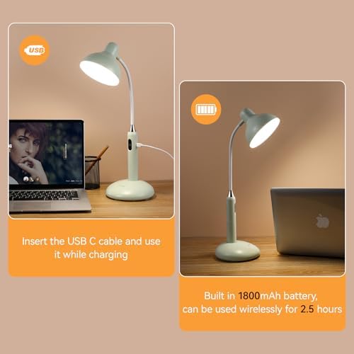 VAVOFO Wireless Touch Control Desk Lamp 6781-2700-7000K Color Temperature, 700LM, Eye-Caring LED Desk Light with USB-C Charging, Adjustable Brightness, 360° Gooseneck, 2.5hrs Wireless Use (Green)