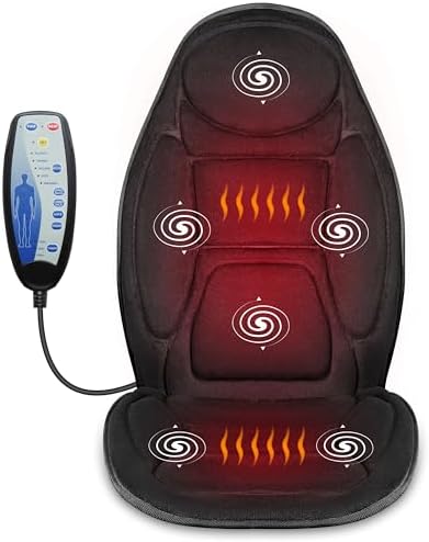 Snailax Vibration Massage Seat Cushion with Heat, Back Massager, Massage Chair Pad with 6 Vibrating Motors and 2 Heat Levels, Chair Massager for Home Office Use(Black)