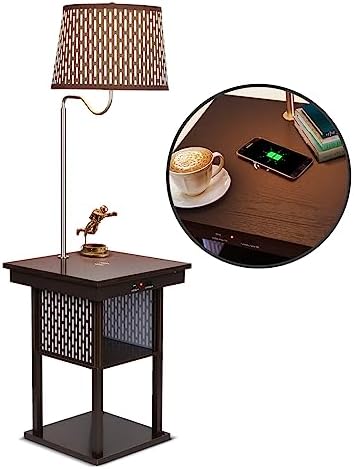 Brightech Madison Side Table with Lamp Combo, Desk Lamp with Wireless Charging Pad and USB Port, Bedside Reading Lamp, Nightstand Lamp with LED Bulb for Bedroom, Living Room, Office - Havana Brown