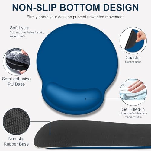 4 PCS Mouse Pad Desk Mat Protector, Keyboard Wrist Rest + Comfortable Mouse Pad with Wrist Rest +Coaster, Large Gaming Mousepad for Computer Laptop, 35.4"X 15.7" Deskpad for Office Home I Dark Blue