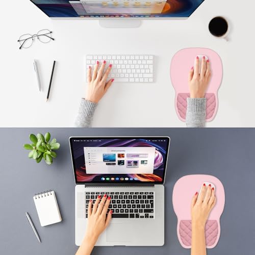 ITNRSIIET Ergonomic Mouse Pad Wrist Support with Memory Foam Massage Bulge & Non-Slip PU Base, Carpal Tunnel Pain Relief, Prevent Wrist Sweating, 12 x 8 x 1.2 inch, Pink Accent