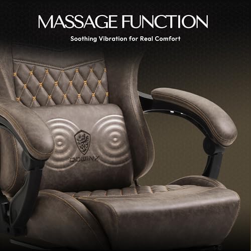 Dowinx Gaming Chair Big and Tall, Ergonomic PC Gaming Chair with Footrest & Massage, Racing Style Reclining Computer Chair for Adults, 400LBS Capacity - Heavy Duty Gamer Chair (Brown)