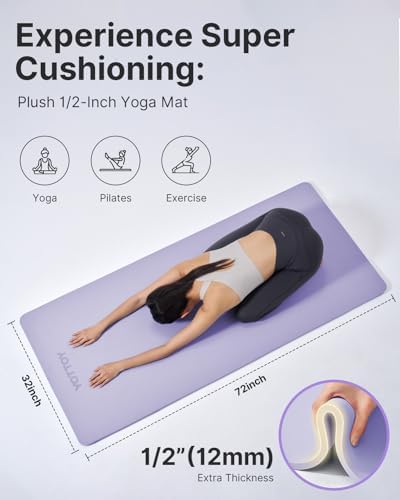 YOTTOY Yoga Mat，Extra Thick Yoga Mat (1/2inch),Professional TPE Exercise Mat,Non-Slip Workout Mat for Yoga, Pilates, Fitness, Barefoot Workouts, Home Gym Studio with Strap