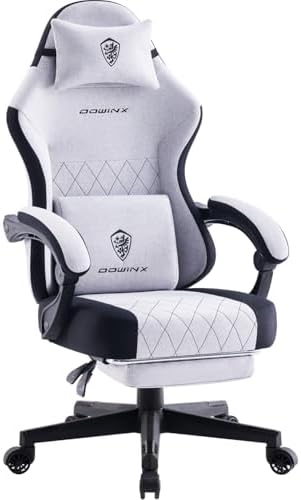 Dowinx Gaming Chair, Fabric Gaming Chairs for Adults with Pocket Spring Cushions and Lumbar Support, Ergonomic Massage Computer Chair with Footrest for Big and Tall, Gray