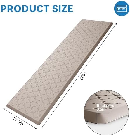 Kitchen Mats for Floor, Long Anti Fatigue Cushioned Mat, Khaki