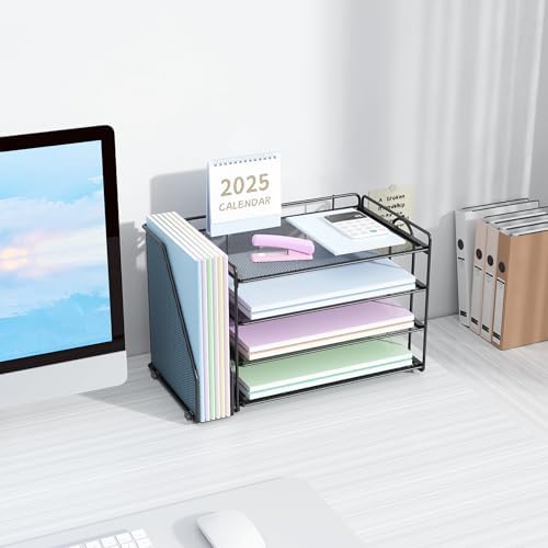 Spacrea 4-Tier Paper Organizer for Desk with File Organizer