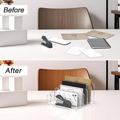 YAGELI 2 Pack 5-Slot Acrylic Mail Organizer for Desktop – Scalloped Clear Document Sorter, Vertical File Holder for Office/Home, Space-Saving Desk Organizer for Letters,Envelope,Bills,Stationery