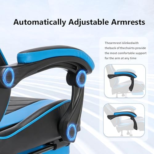 Big and Tall Gaming Chair with Footrest, Ergonomic Computer Desk Chair with Lumbar Support & Headrest, High Back PU Leather Gaming Office Chair, Reclining Swivel Task Chair for Office or Gaming