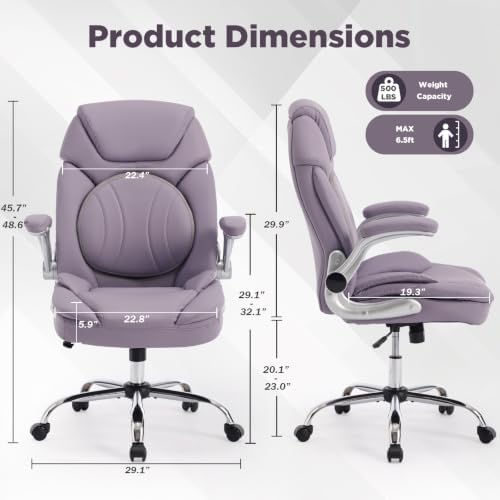 500lbs Criss Cross Wide Office Desk Chair with Back Support Purple