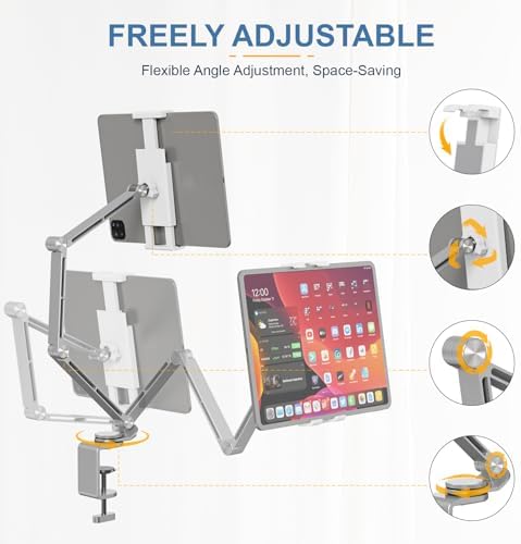 Houele Tablet Stand Holder for Desk iPad Stand Desk Mount, Silver