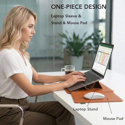 13 Inch Laptop Sleeve for Mac NEO, Precision-Fit Leather Case with Stand and Mouse Pad, Slim Protective Computer Sleeve with Accessory Pouch, Soft Lining,Brown