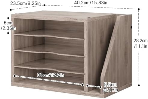 Wooden Mail Organizer, Desk Organizer with 3 Adjustable Shelves