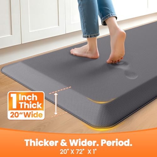 1-Inch Thick Anti-Fatigue Mat for Kitchen and Standing Desk, 20"x72", Grey