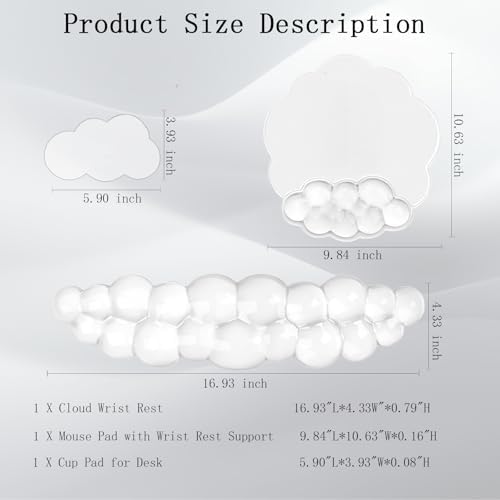 Gel Cloud Wrist Rest for Keyboard and Mouse Clear Mouse Pad with Wrist Rest 3PCS Ergonomic Cool Keyboard Wrist Pad Cute Acrylic Coaster Non-Slip Cute Transparent Mouse Wrist Pad for Computer Keyboard