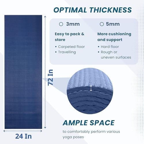 Everyday Yoga Deluxe Mat, Spacious 72"x24" Non-Slip, 3-5mm Extra Thick