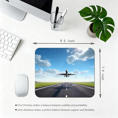 9.5x7.9 Inch Office/Gaming Mouse Pad, Airplane Taking Off from Runway Soaring into The Blue Sky Cute Anti-Slip Mat for Desk