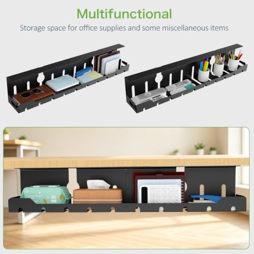 KEEGH Under Desk Cable Management Tray 32 in, Metal Cable Holder, Black