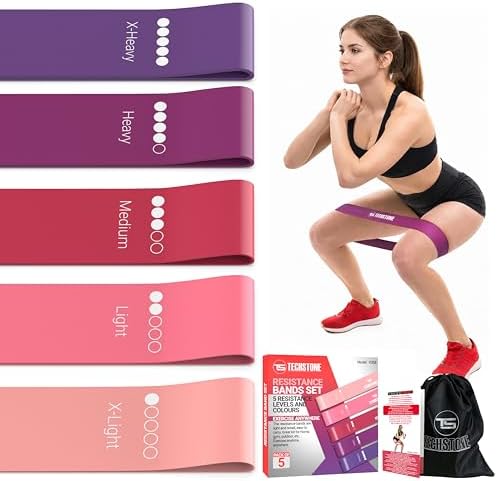 TechStone Resistance Bands Set – 5 Levels Loop Exercise Bands for Men & Women, Elastic Workout Bands for Home Gym, Training, Yoga & Fitness, Carry Bag Included