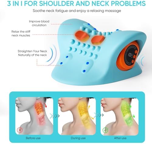 Neck Massager 2026,4-in-1 Neck & Shoulder Massager with Heat and Stretch,Boost Circulation,Pain Relief and Muscle Relax for Neck and Shoulder Relaxation at Home, Office,Car Travel