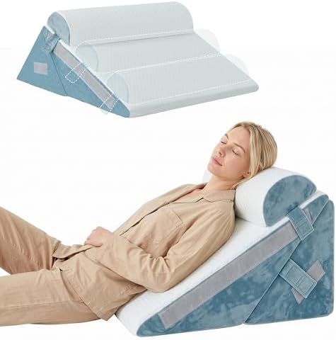 BDEUS 3PCS Wedge Pillow Set for After Surgery, Back Pillow for Bed Sitting up, Orthopedic Foam Wedge Pillow for Acid Reflux Sleep Apnea Back Pain Relief, Post Surgery Pillow for GERD & Snoring, Navy