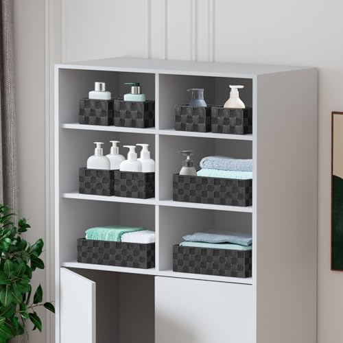 Posprica Woven Baskets, Storage Baskets for Organizing (Set of 8), Cube Baskets Bin Container Matching Storage Boxes Organizers for Pantry, Office, Shelves, Media-room