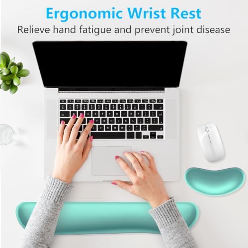 Dapesuom Enlarge Keyboard Wrist Rest, Memory Foam Wrist Cushion for Desk Mats Support, Cute Typing Pain Relief Keyboard Mouse Pad Rests Set with Non-Slip Base for Gaming Laptop Office Computer, Green