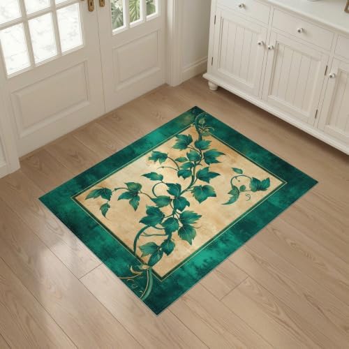 3'x5' Green Cat Cat-Inspired Vine Symmetry Washable Area Rug